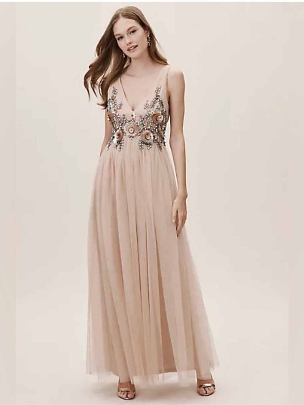 Embellished V-Neck Blush Tulle Dress
